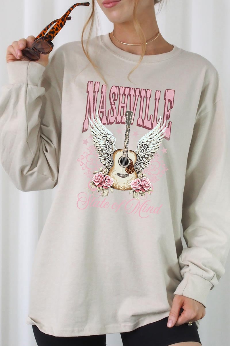 UL240-E3157 Nashville Rose Graphic Long Sleeve Tee $13.75