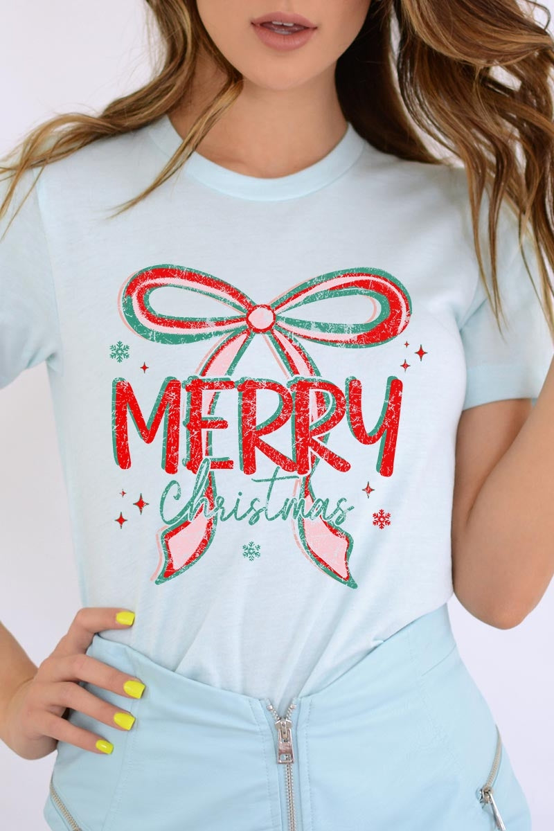 US3001P-E3197 Merry Christmas Bow Graphic Plus Tee $16