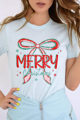 US3001P-E3197 Merry Christmas Bow Graphic Plus Tee $16