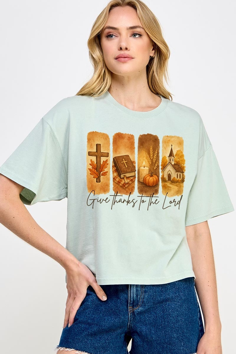 CTS-E3169 Give Thanks To The Lord Graphic Relaxed Crop Top $11