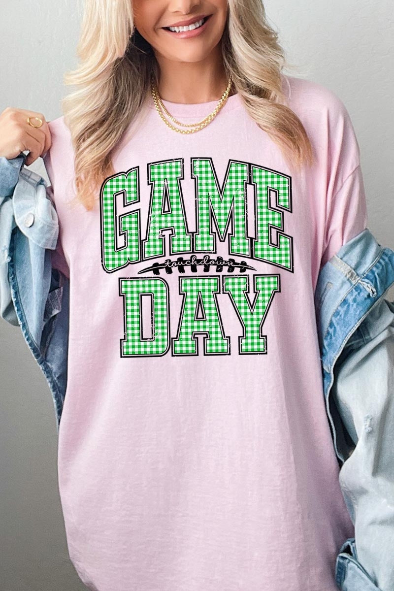 5000-E3128 Green Gingham Game Day Graphic Heavy Cotton Tee $9