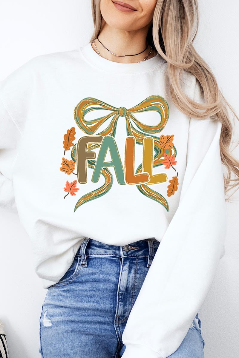 UL180-E3121 Fall Brushstroke Bow Graphic Sweatshirt $20
