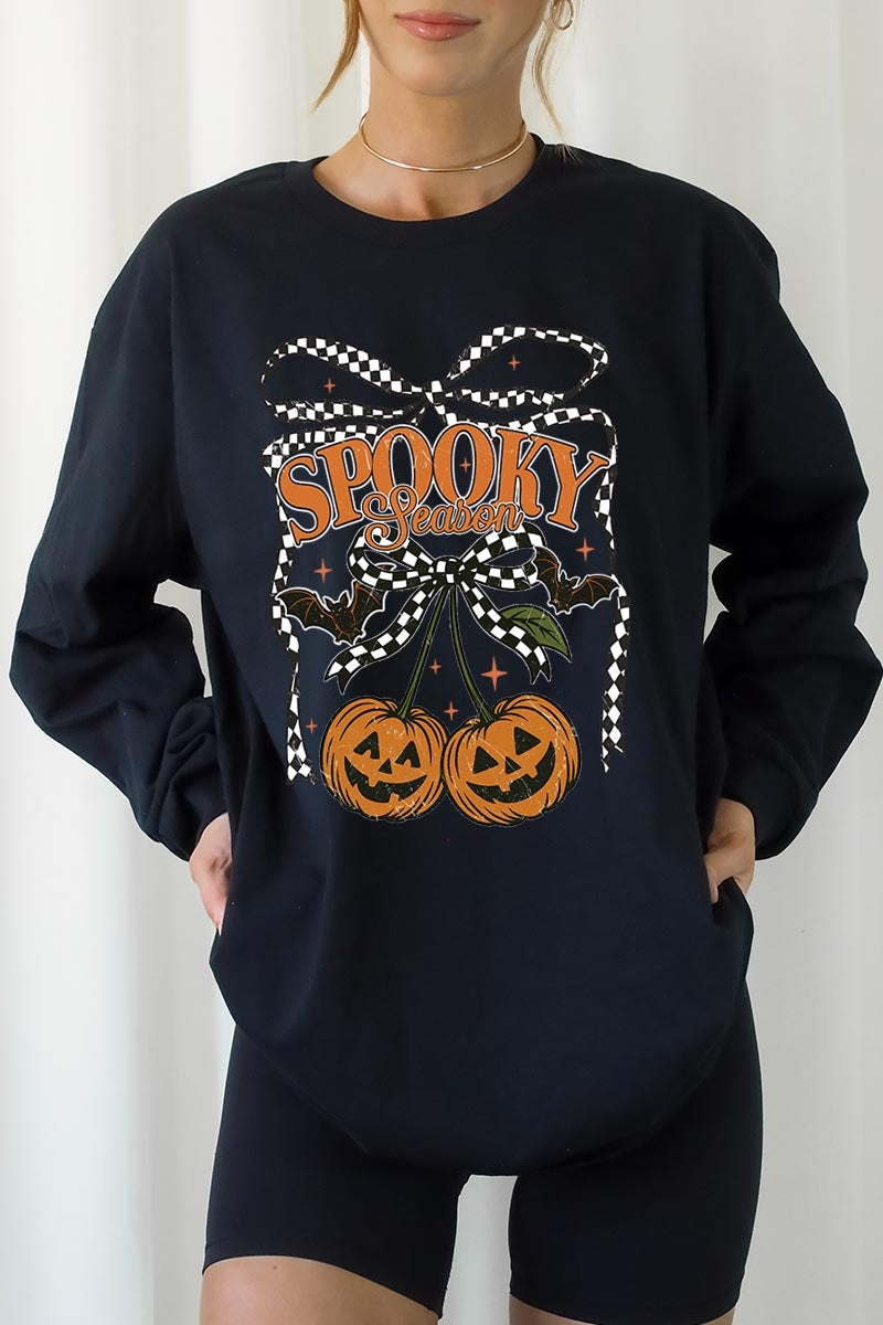 UL240P-E3085 Pumpkin Cherries Graphic Plus Long Sleeve Tee $17