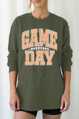 UL240-E3129 Orange Gingham Game Day Graphic Long Sleeve Tee $13.75