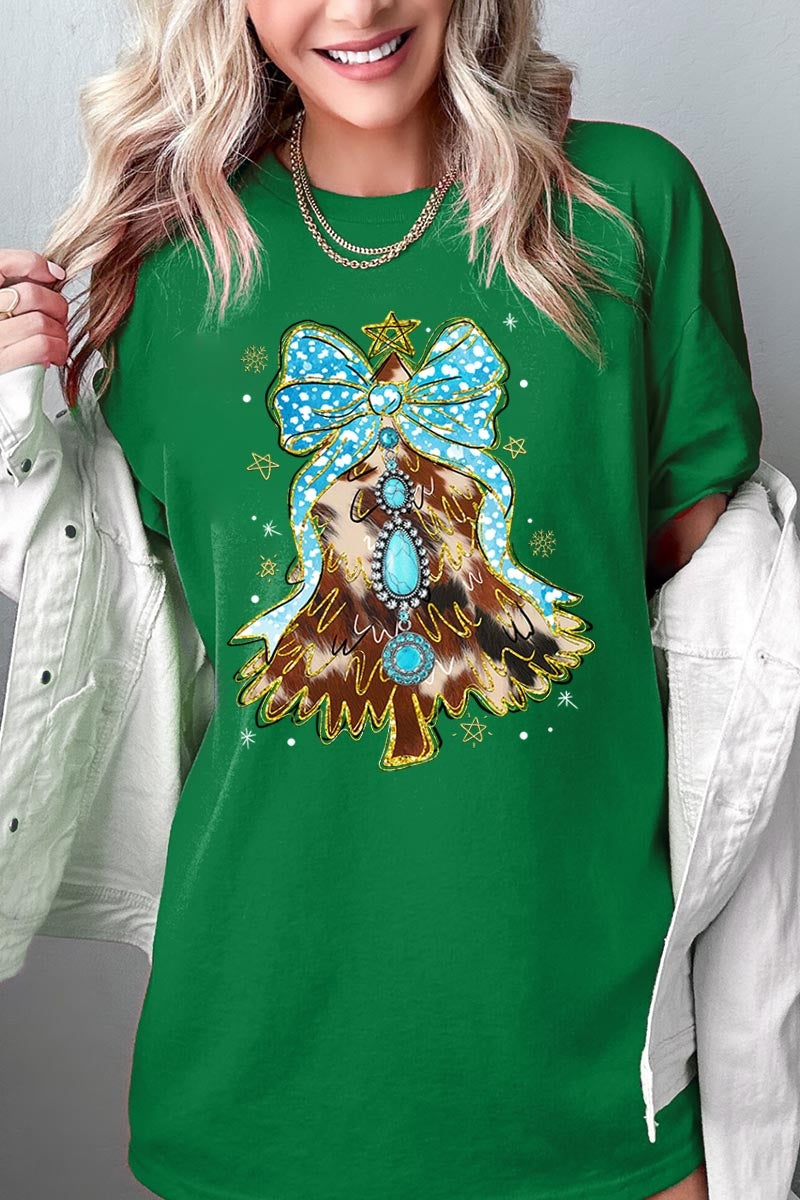 5000P-E3184 Turquoise Christmas Tree Graphic Plus Heavy Cotton Tee $12.75