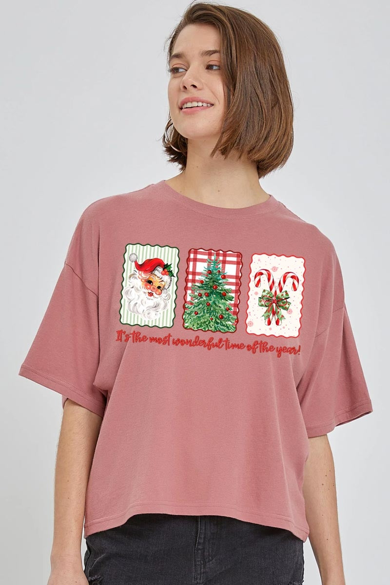 CTS-E3201 Most Wonderful Time Graphic Relaxed Crop Top $11