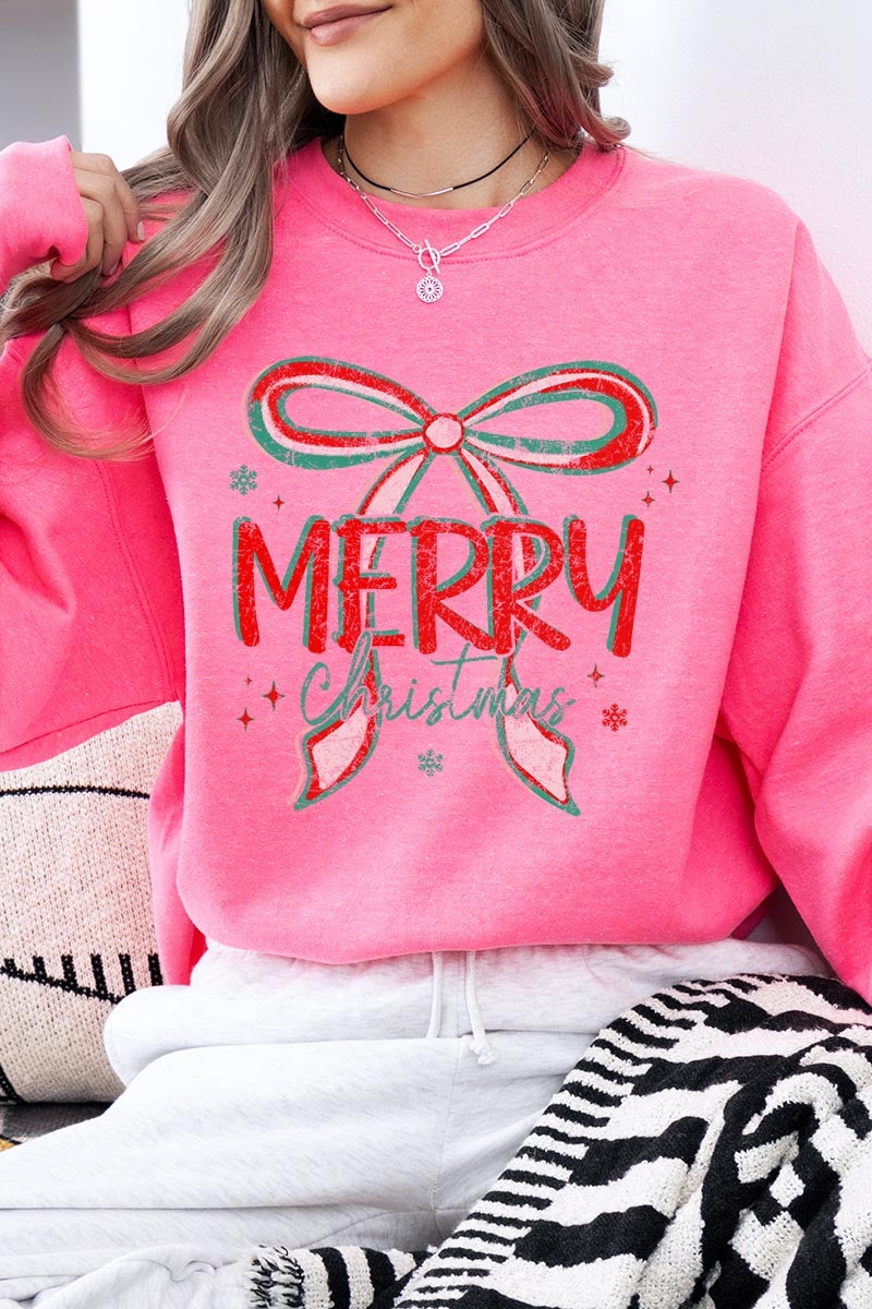 UL180P-E3197 Merry Christmas Bow Graphic Plus Sweatshirt $25