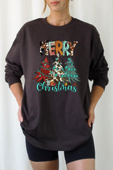 UL240P-E3200 Merry Christmas Trees Graphic Plus Long Sleeve Tee $17