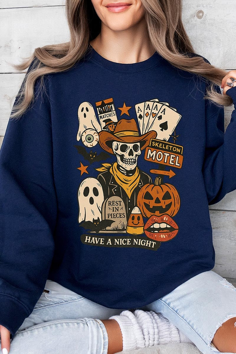 UL180P-E3107 Spooky Western Skeleton Graphic Plus Sweatshirt $25