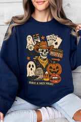 UL180-E3107 Spooky Western Skeleton Graphic Sweatshirt $20
