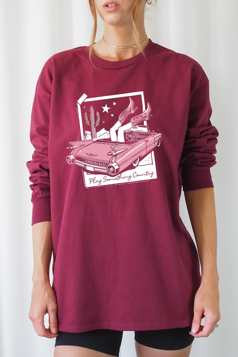 UL240P-E3098 Play Something Country Plus Long Sleeve Tee $17