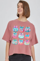 CTS-E3137 Coquette Pumpkin Graphic Relaxed Crop Top $11