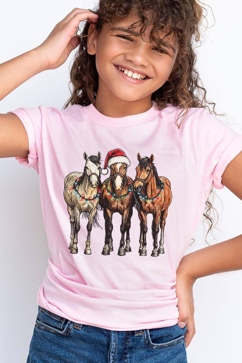 US3001Y-E3182Z Christmas Horses Kids Graphic Tee $11