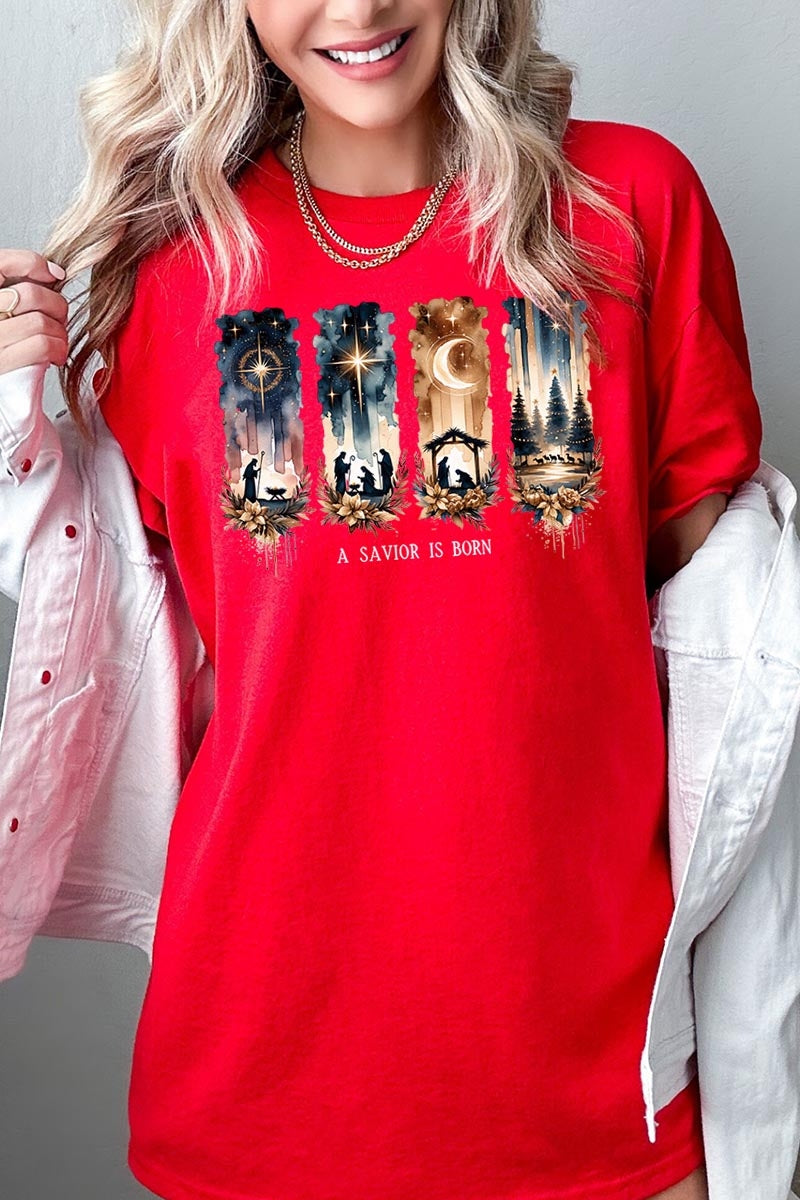 5000-E3204 Savior Is Born Nativity Graphic Heavy Cotton Tee $9
