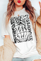 US3001-E3177 Skeleton Hands Zebra Graphic Tee $12.5