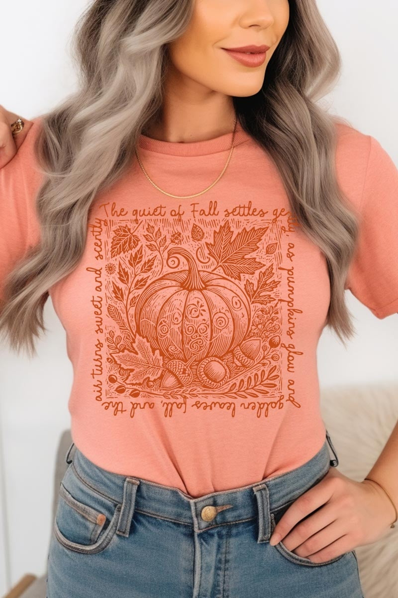 US3001P-E3112 Fall Pumpkin Botanical Graphic Plus Tee $16