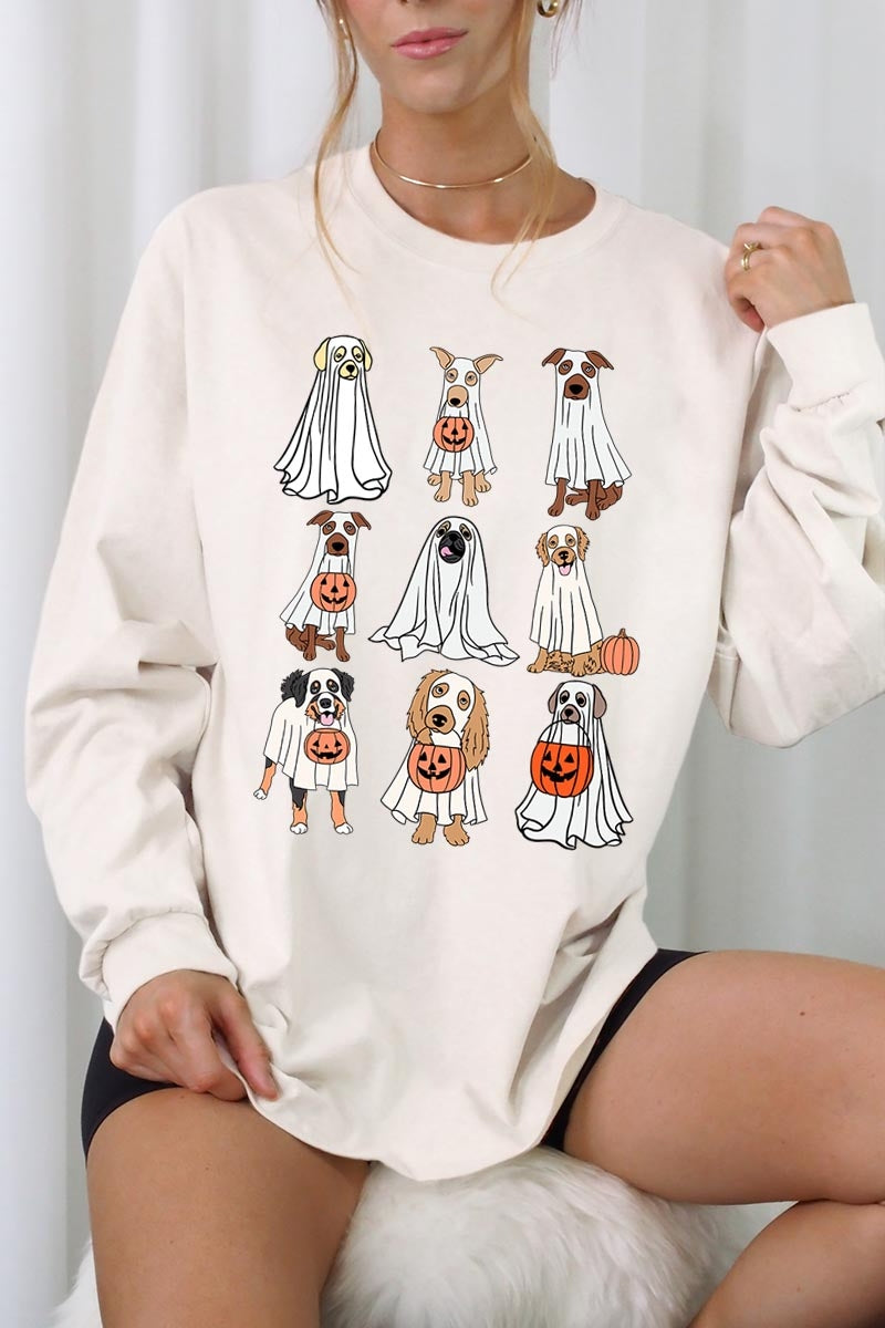 UL240P-E3106 Halloween Ghost Dog Graphic Plus Long Sleeve Tee $17