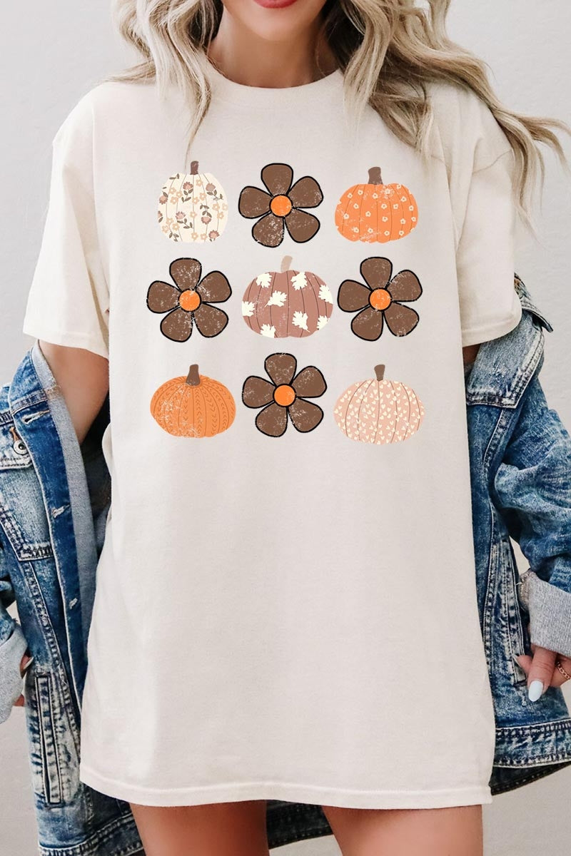 5000P-E3117 Pumpkins & Flowers Fall Plus Heavy Cotton Tee $12.75