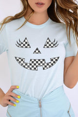 US3001P-E3149 Checker Pumpkin Face Graphic Plus Tee $16