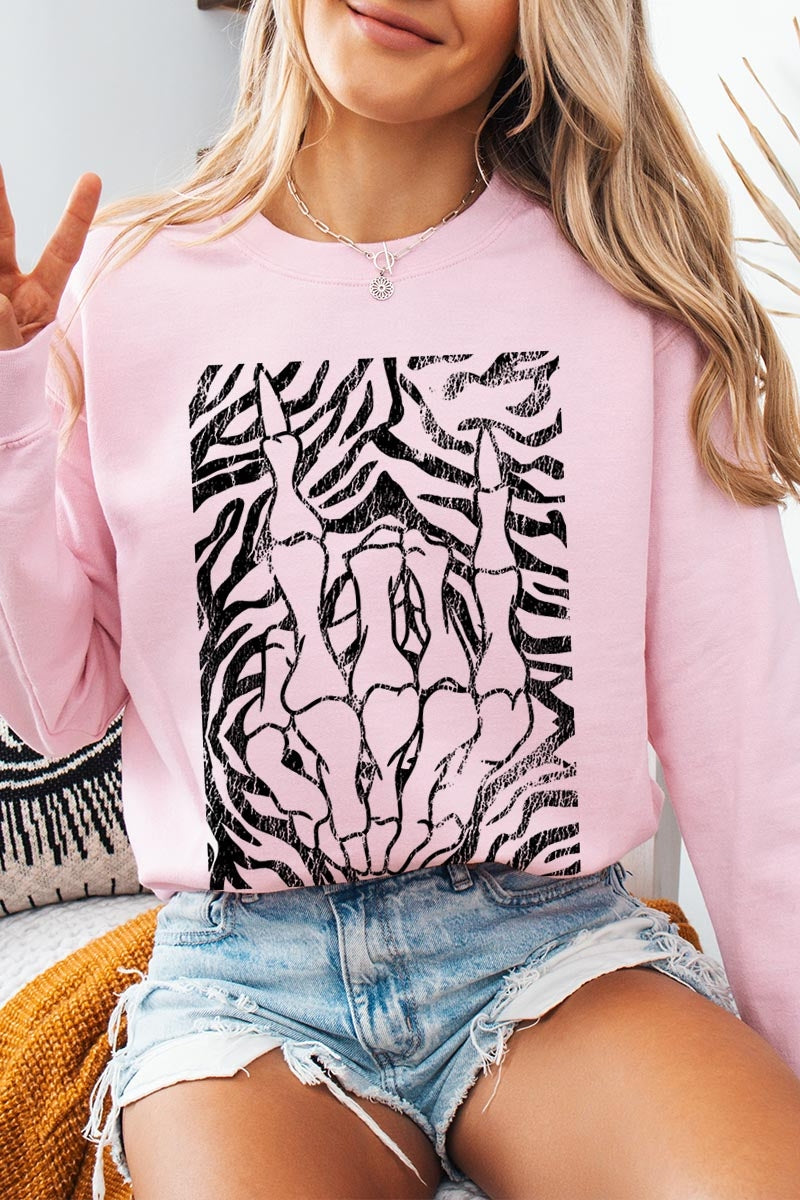 UL180-E3177 Skeleton Hands Zebra Graphic Sweatshirt $20