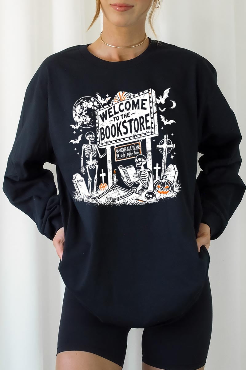 UL240-E3122 Bookstore Halloween Graphic Long Sleeve Tee $13.75