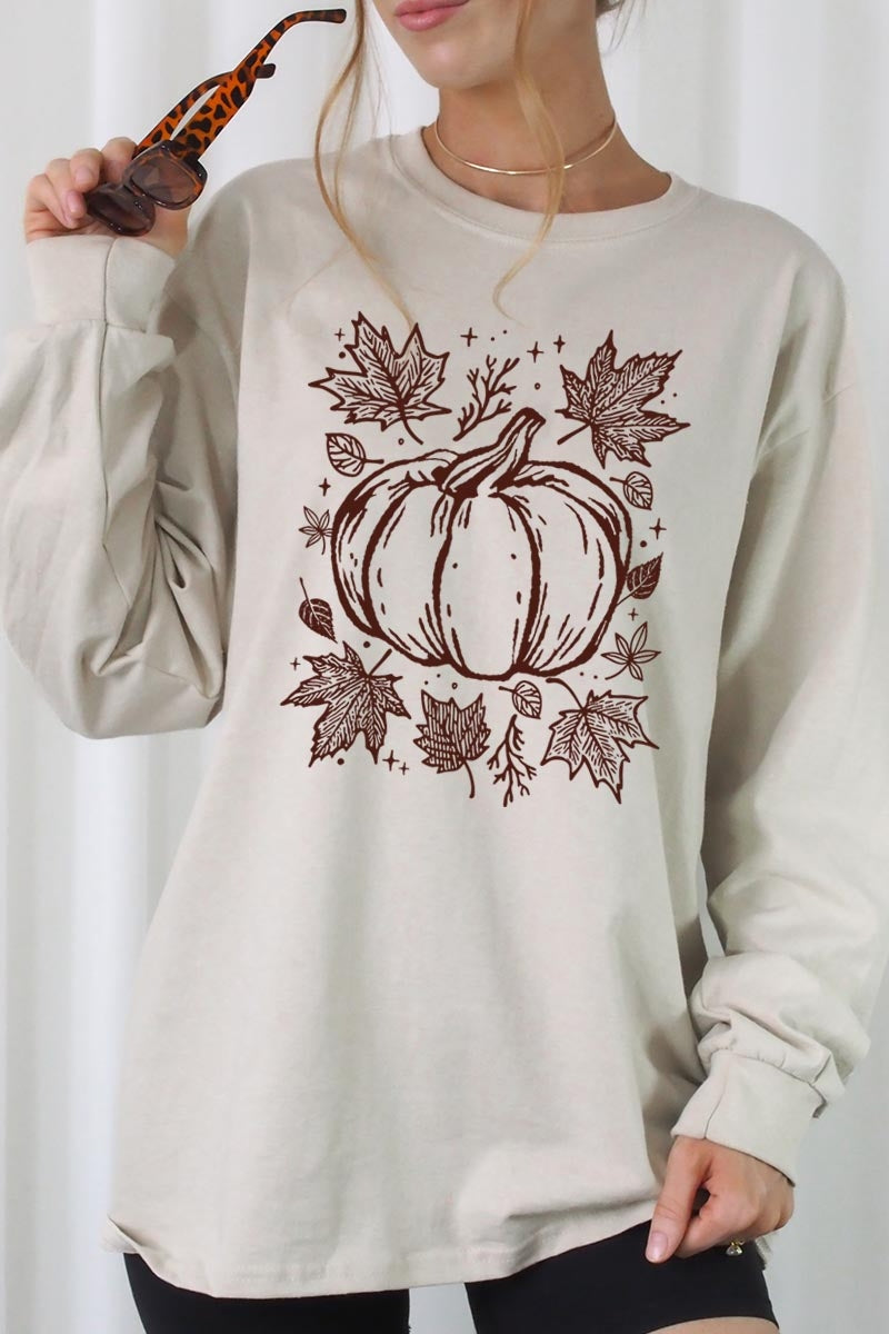 UL240P-E3162 Fall Pumpkin Graphic Plus Long Sleeve Tee $17