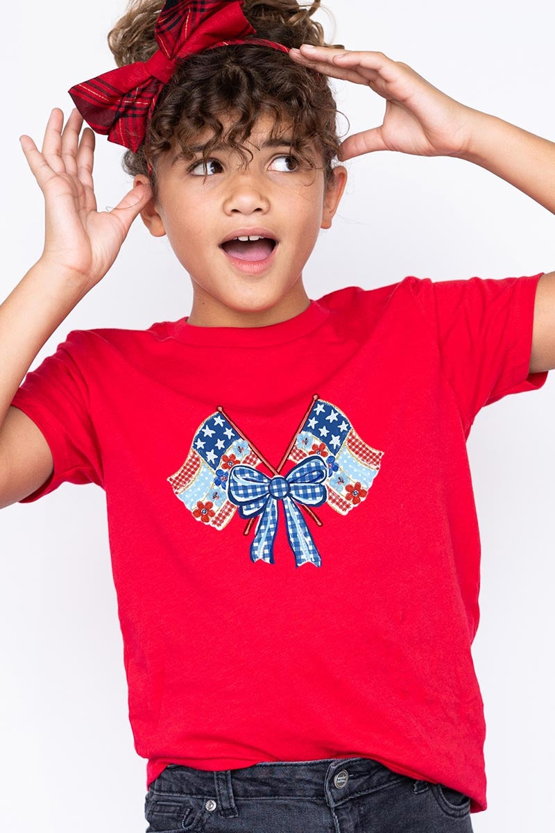US3001Y-E3482Z Patriotic Bow Flags Kids Graphic Tee $11
