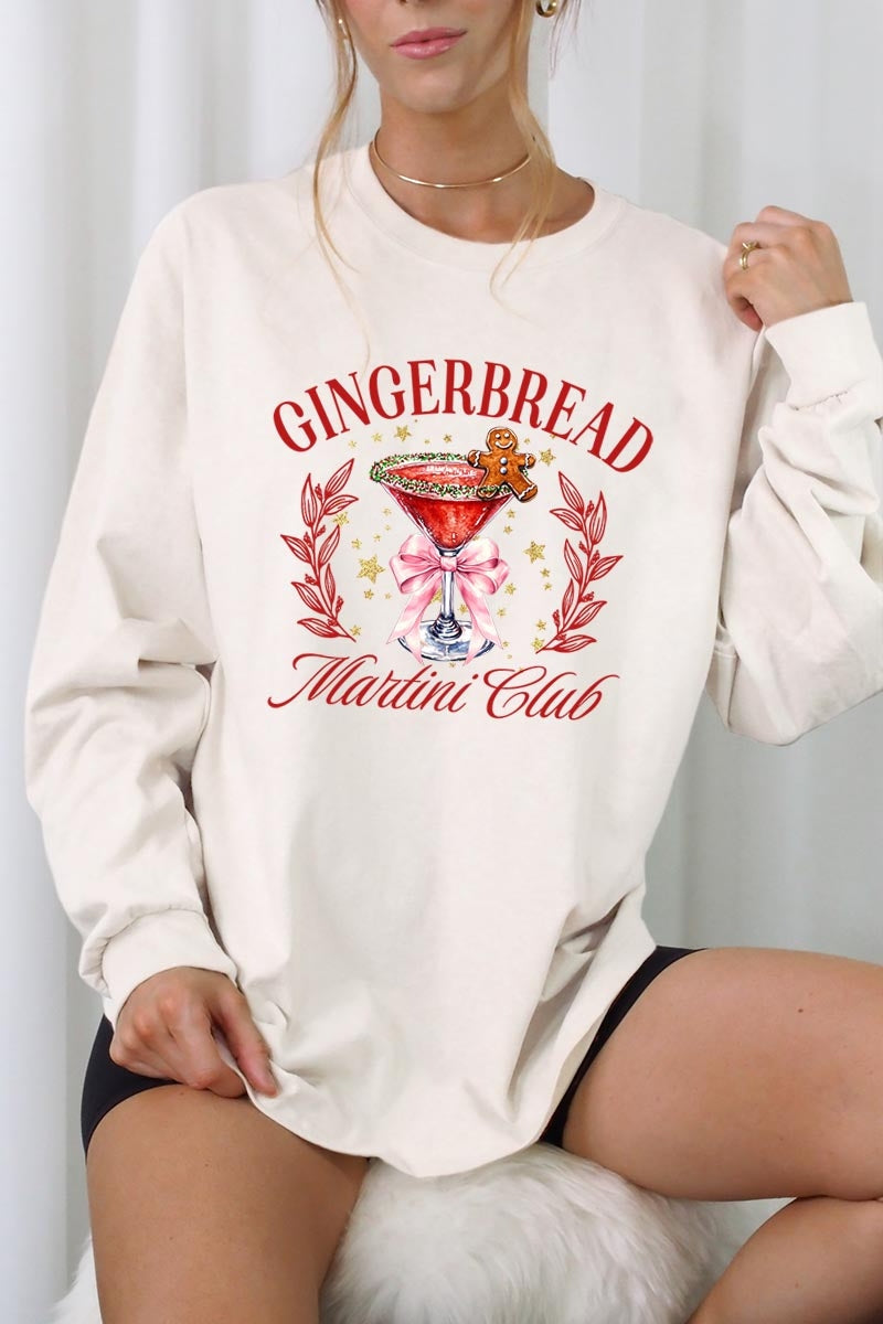UL240-E3216 Gingerbread Martini Club Graphic Long Sleeve Tee $13.75