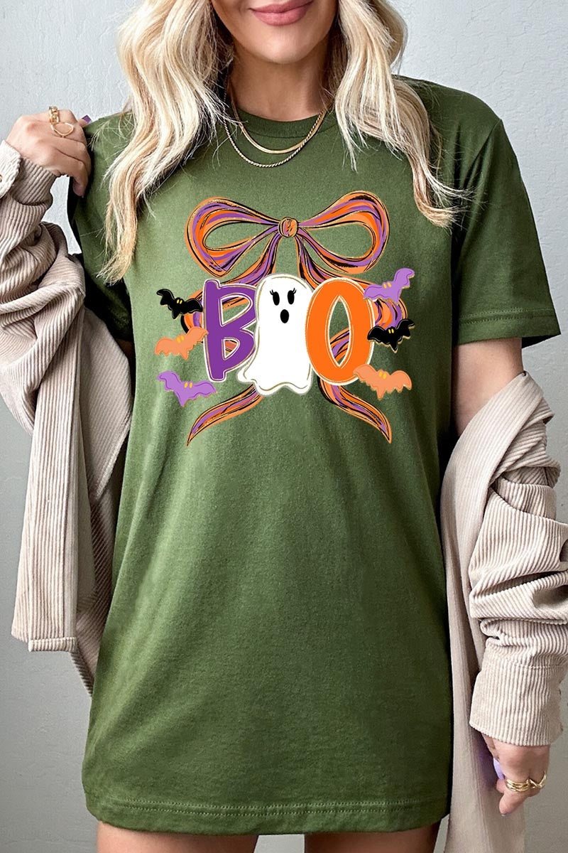 US3001P-E3120 Boo Brushstroke Bow Graphic Plus Tee $16