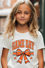 US3001Y-E3064Z Orange Game Day Football Bow Kids Graphic Tee $11