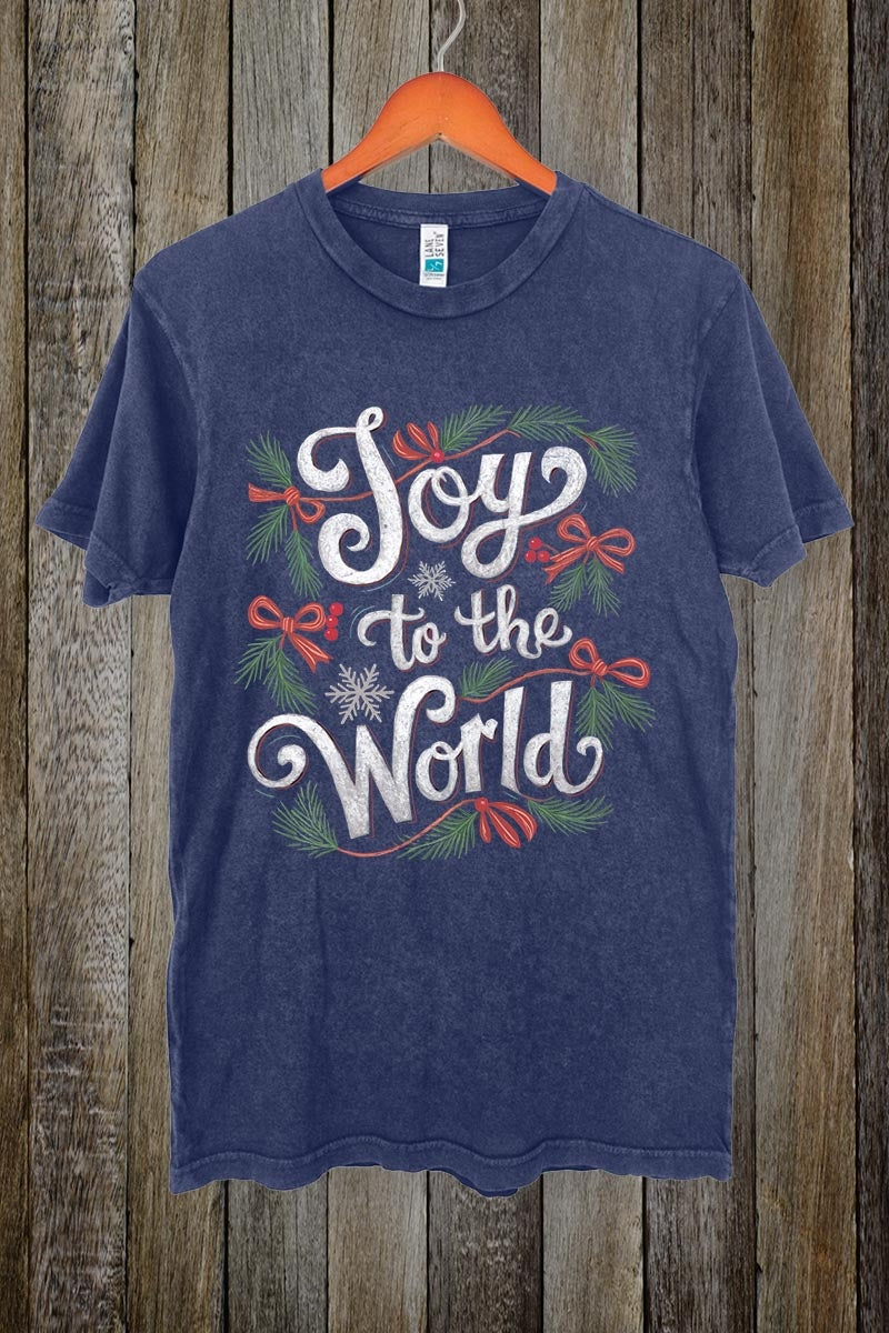 LS002-E3221 Joy to the World Christmas Graphic Vintage Tee $15.5