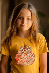 US3001Y-E3135Z Floral Fall Pumpkin Kids Graphic Tee $11