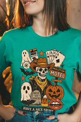 US3001-E3107 Spooky Western Skeleton Graphic Tee $12.5