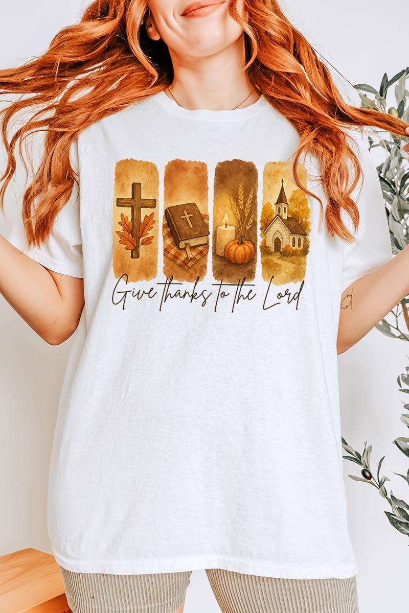 5000P-E3169 Give Thanks To The Lord Graphic Plus Heavy Cotton Tee $12.75