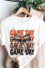 US3001P-E3088 Orange Black Football Game Day Bow Plus Tee $16