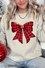 UL180-E3198 Red Buffalo Plaid Bow Graphic Sweatshirt $20