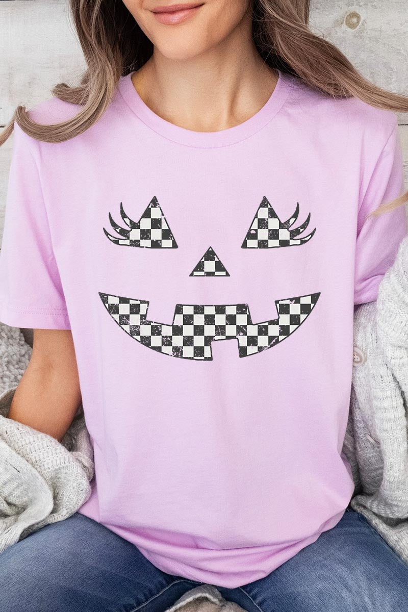 US3001P-E3149 Checker Pumpkin Face Graphic Plus Tee $16