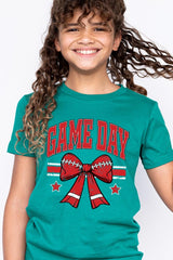 US3001Y-E3062Z Red Game Day Football Bow Kids Graphic Tee $11