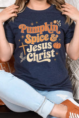 US3001P-E3164 Pumpkin Spice & Jesus Graphic Plus Tee $16