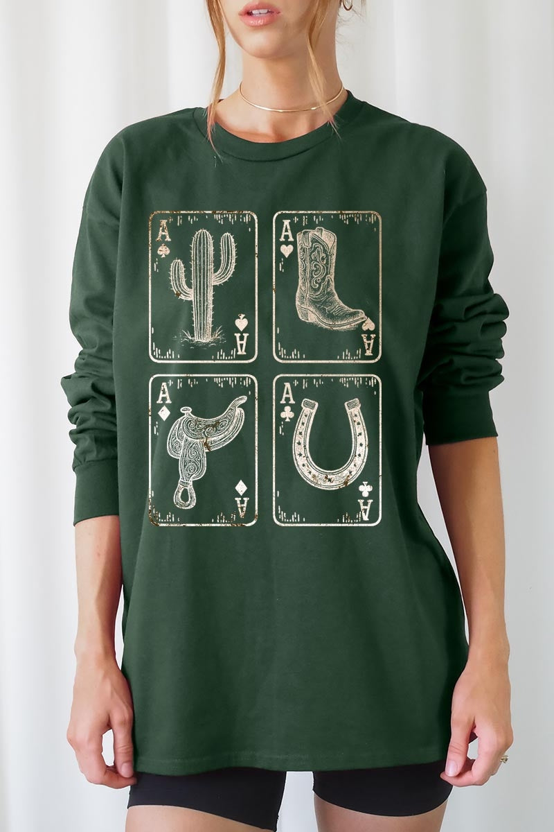 UL240P-E3094 Western Cowgirl Card Graphic Plus Long Sleeve Tee $17