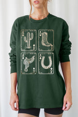 UL240-E3094 Western Cowgirl Card Graphic Long Sleeve Tee $13.75