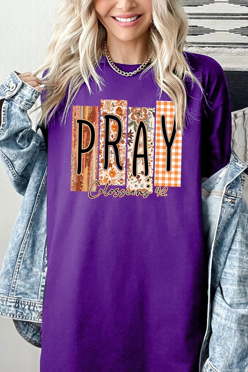 5000-E3166 Pray Fall Christian Graphic Heavy Cotton Tee $9