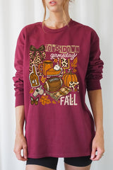 UL240-E3134 Fall Football Collage Graphic Long Sleeve Tee $13.75