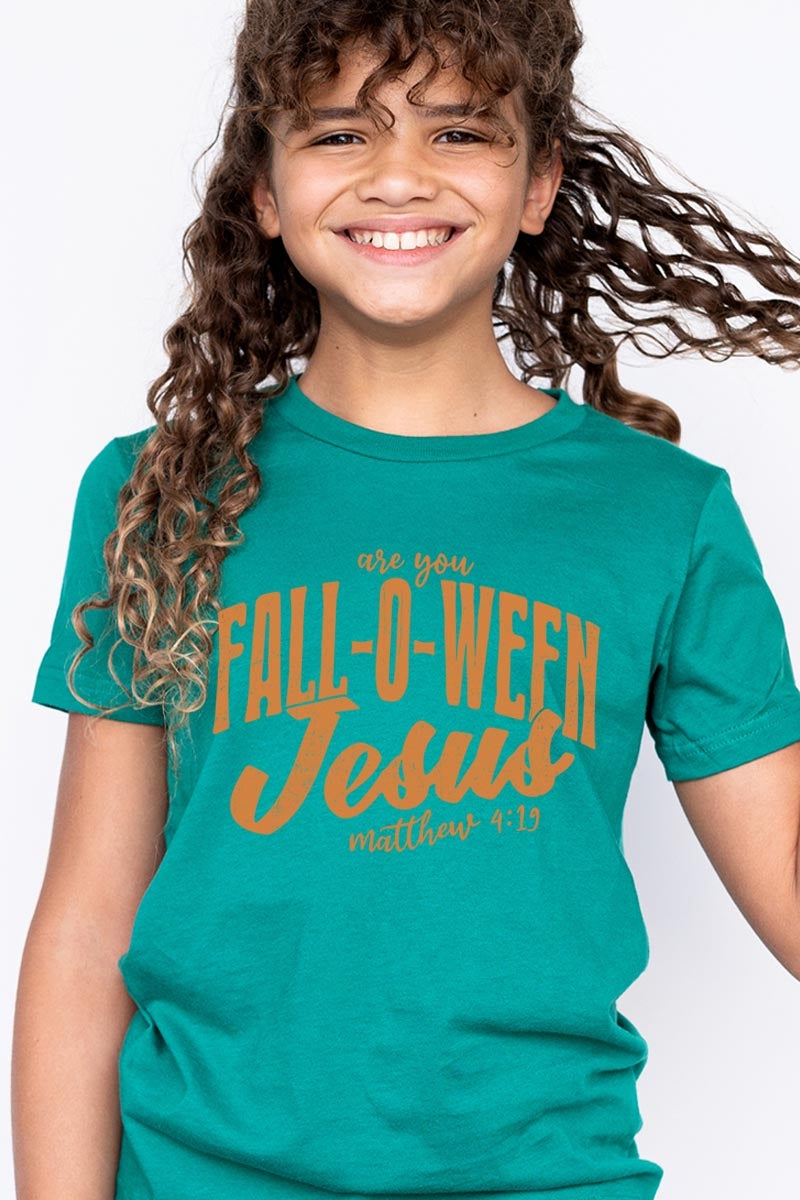 US3001Y-E3143Z Are You Fall O Ween Jesus Kids Graphic Tee $11