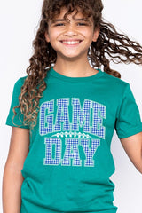 US3001Y-E3130Z Blue Gingham Game Day Kids Graphic Tee $11