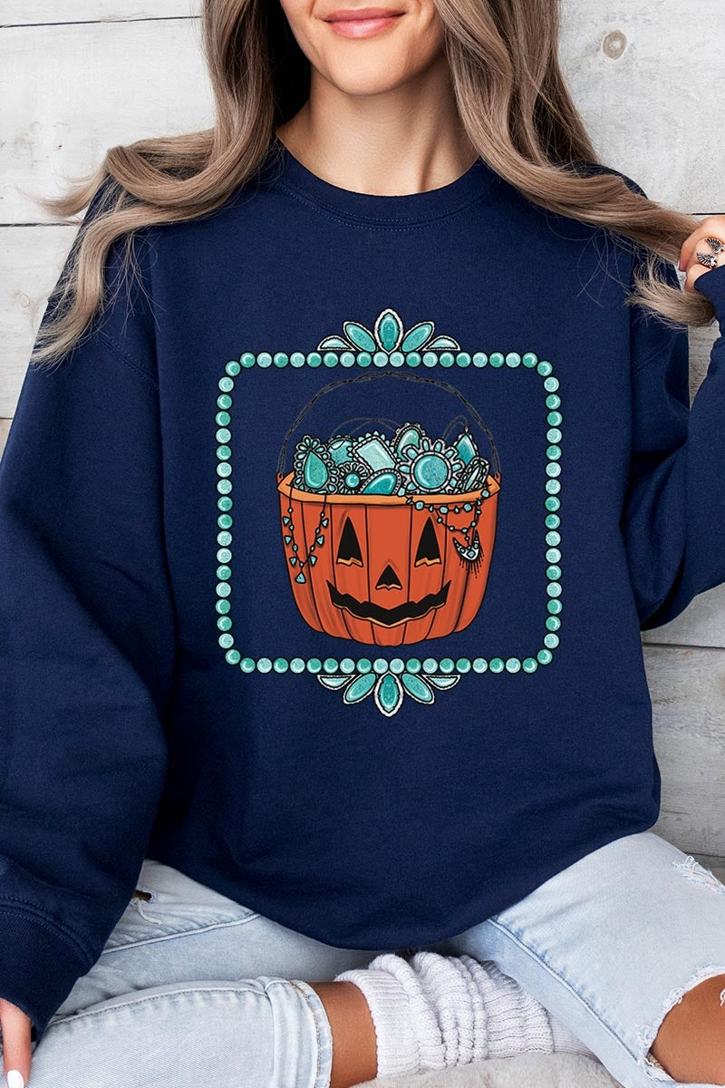 UL180P-E3140 Halloween turquoise pumpkin Plus Sweatshirt $25