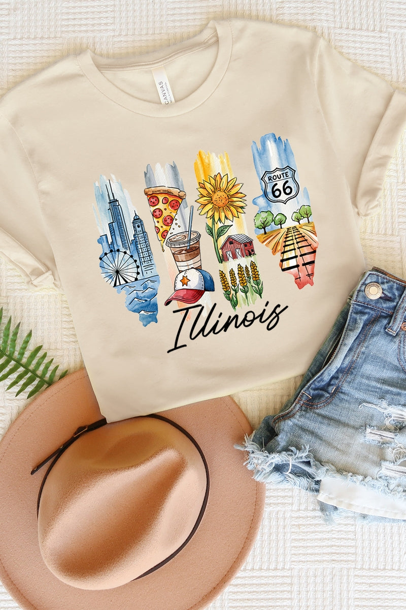 US3001P-E3061IL Illinois State Brushstroke Graphic Plus Tee $16