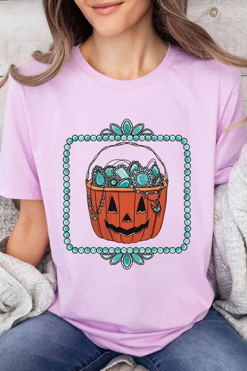 US3001P-E3140 Halloween turquoise pumpkin Graphic Plus Tee $16