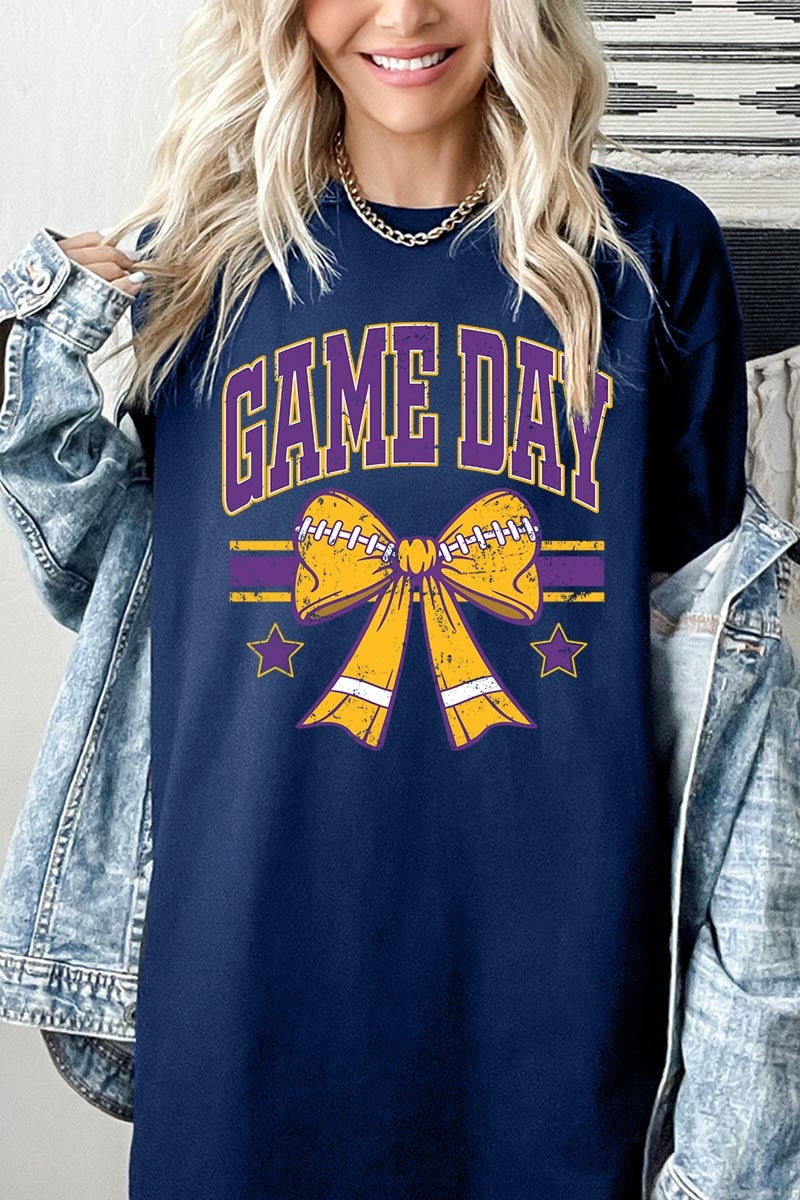 5000P-E3063 Purple Football Bow Graphic Plus Heavy Cotton Tee $12.75