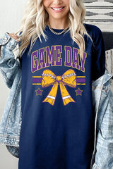 5000-E3063 Purple Football Bow Graphic Heavy Cotton Tee $9